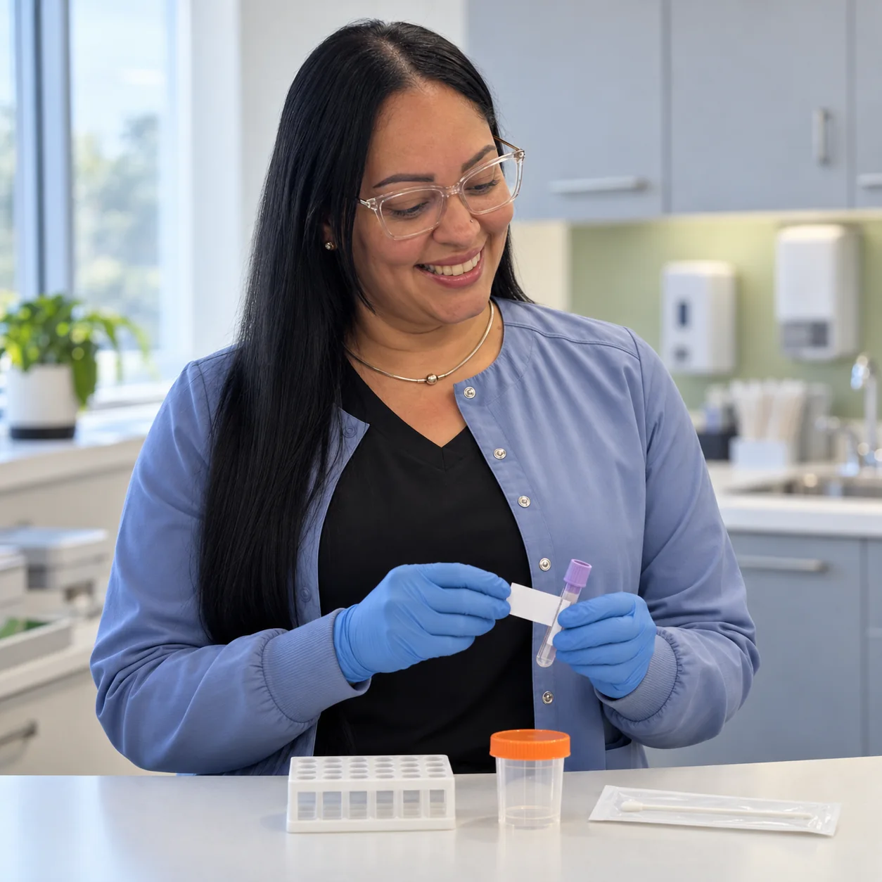 OIC Inspired lab technician labeling STI screening samples